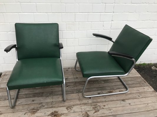 Tubular Steel Lounge Chairs and Stools from Drabert, 1940s, Set of 4-EXJ-552262