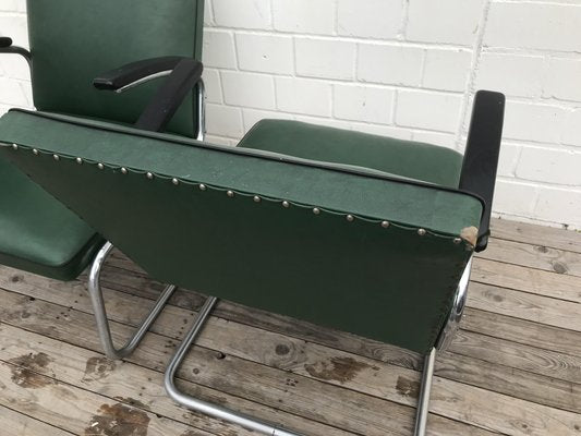 Tubular Steel Lounge Chairs and Stools from Drabert, 1940s, Set of 4-EXJ-552262