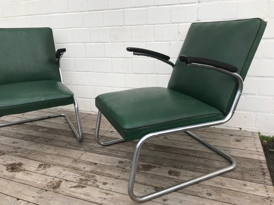 Tubular Steel Lounge Chairs and Stools from Drabert, 1940s, Set of 4-EXJ-552262