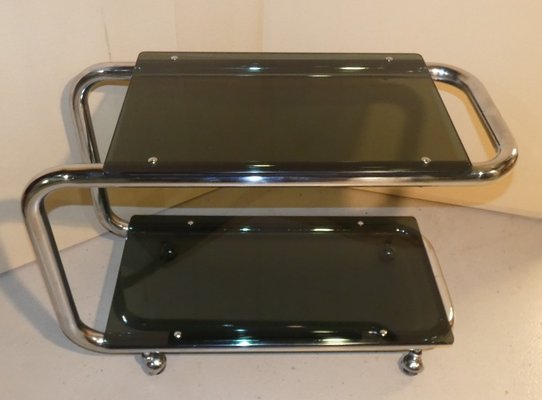 Tubular Trolley in Chromed Steel and Smoked Glass, Italy, 1970s-ERB-1076254