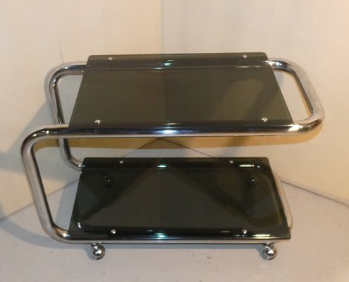 Tubular Trolley in Chromed Steel and Smoked Glass, Italy, 1970s-ERB-1076254