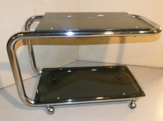 Tubular Trolley in Chromed Steel and Smoked Glass, Italy, 1970s-ERB-1076254