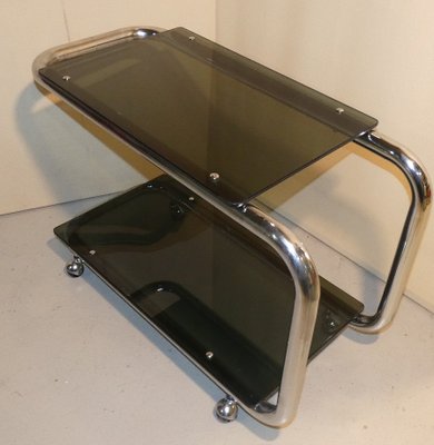 Tubular Trolley in Chromed Steel and Smoked Glass, Italy, 1970s-ERB-1076254