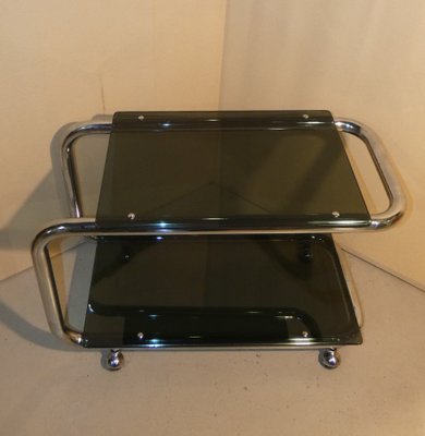 Tubular Trolley in Chromed Steel and Smoked Glass, Italy, 1970s-ERB-1076254