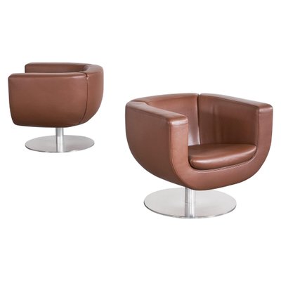 Tulip Swivel Club Chairs in Brown Leather from B&b Italia / C&b Italia, Set of 2-LPQ-1747993