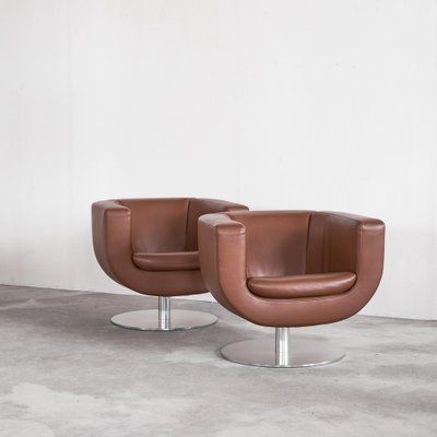 Tulip Swivel Club Chairs in Brown Leather from B&b Italia / C&b Italia, Set of 2-LPQ-1747993