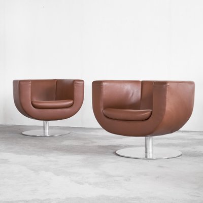 Tulip Swivel Club Chairs in Brown Leather from B&b Italia / C&b Italia, Set of 2-LPQ-1747993