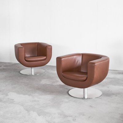 Tulip Swivel Club Chairs in Brown Leather from B&b Italia / C&b Italia, Set of 2-LPQ-1747993