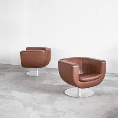 Tulip Swivel Club Chairs in Brown Leather from B&b Italia / C&b Italia, Set of 2-LPQ-1747993