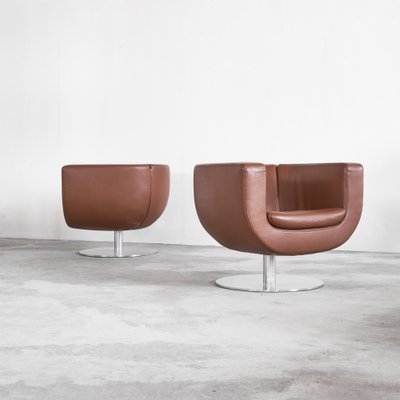 Tulip Swivel Club Chairs in Brown Leather from B&b Italia / C&b Italia, Set of 2-LPQ-1747993