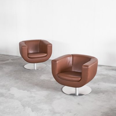 Tulip Swivel Club Chairs in Brown Leather from B&b Italia / C&b Italia, Set of 2-LPQ-1747993