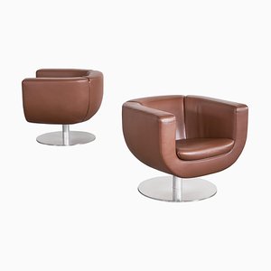 Tulip Swivel Club Chairs in Brown Leather from B&b Italia / C&b Italia, Set of 2-LPQ-1747993