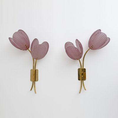 Tulips Murano Glass and Brass Sconces, 2000, Set of 2-FER-2032365