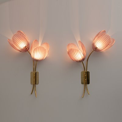 Tulips Murano Glass and Brass Sconces, 2000, Set of 2-FER-2032365