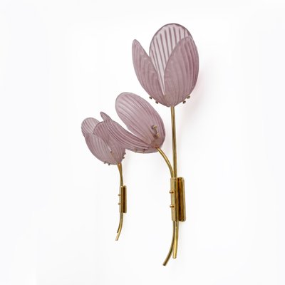 Tulips Murano Glass and Brass Sconces, 2000, Set of 2-FER-2032365