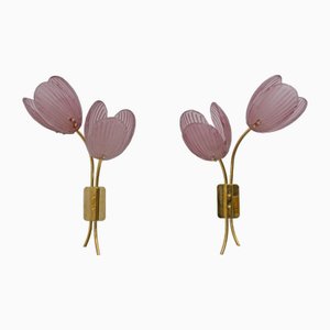 Tulips Murano Glass and Brass Sconces, 2000, Set of 2-FER-2032365