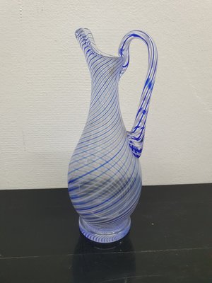 Turkish Art Glass Pitcher with Spiral Stripes-UWE-1348424