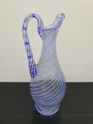 Turkish Art Glass Pitcher with Spiral Stripes-UWE-1348424