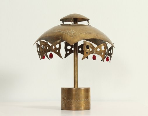 Turkish Brass Table Lamp with Masks, 1950s-UB-1797276