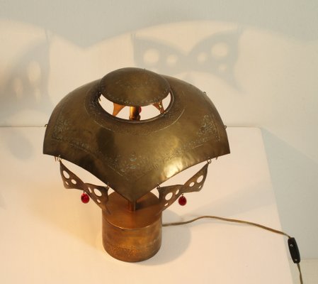 Turkish Brass Table Lamp with Masks, 1950s-UB-1797276