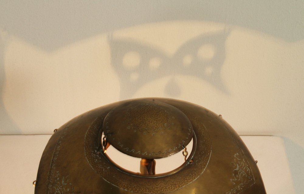 Turkish Brass Table Lamp with Masks, 1950s