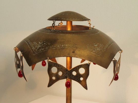 Turkish Brass Table Lamp with Masks, 1950s-UB-1797276