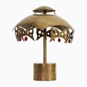 Turkish Brass Table Lamp with Masks, 1950s-UB-1797276