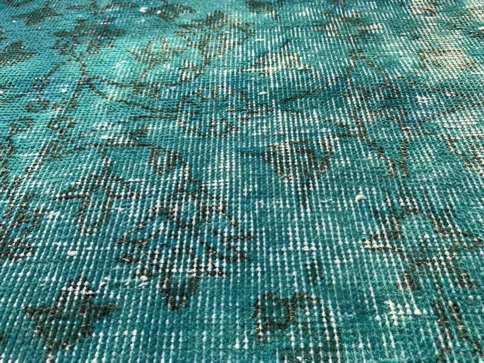 Turkish Distressed Overdyed Turquoise Wool Narrow Runner Rug