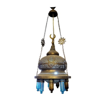 Turkish Gilt Brass and Crystal Ceiling Lamp-TCS-1744361