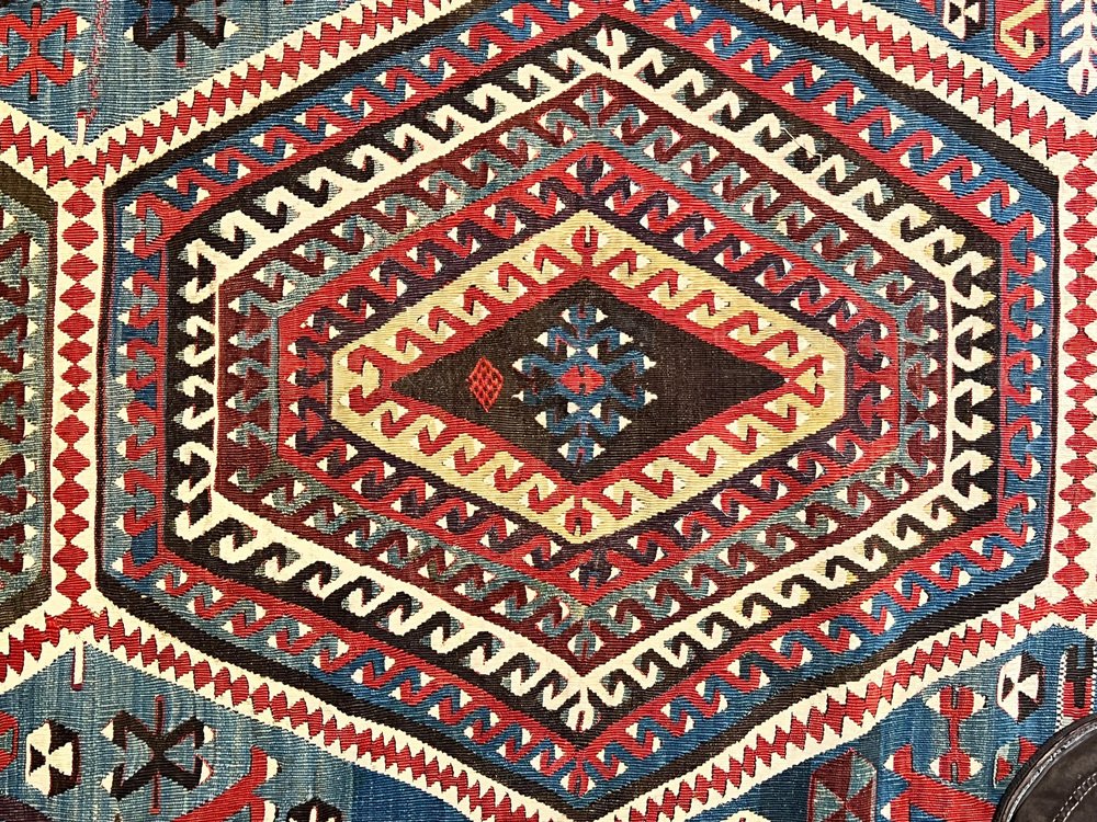 Turkish Kilim Konia Rug Decorated with Rams Horn, 1880s