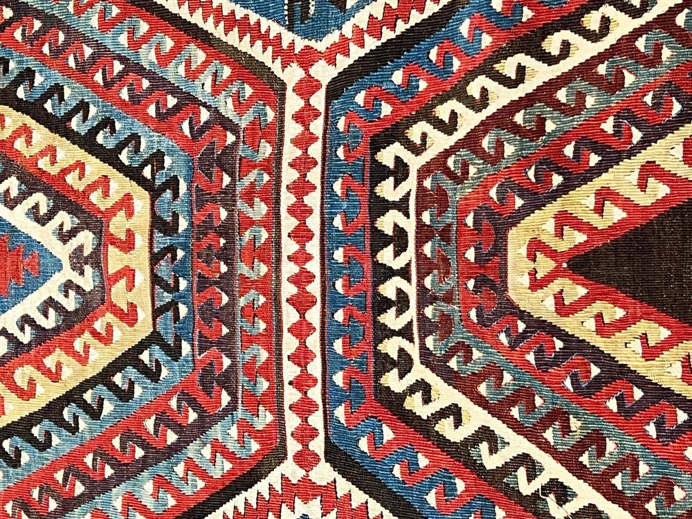 Turkish Kilim Konia Rug Decorated with Rams Horn, 1880s