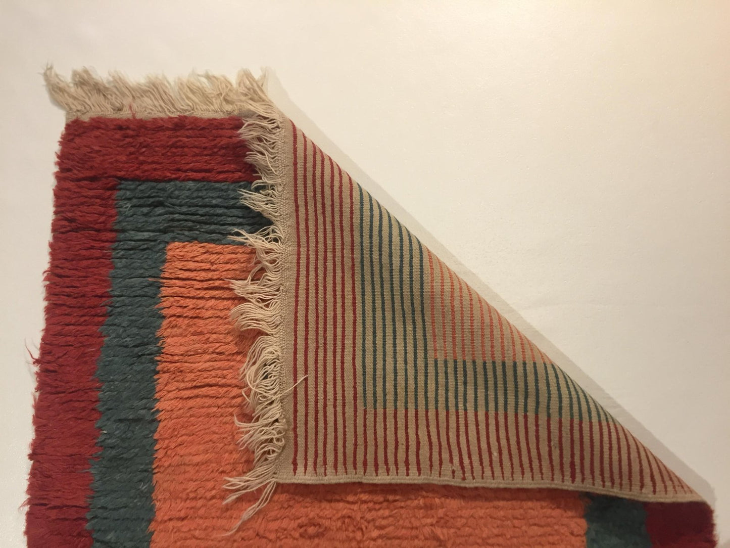 Turkish Pink, Red, and Green Woolen Tulu Rug, 1970s