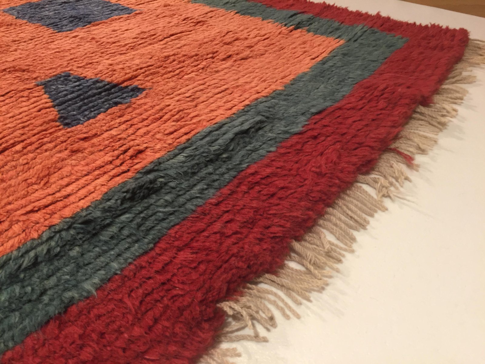 Turkish Pink, Red, and Green Woolen Tulu Rug, 1970s