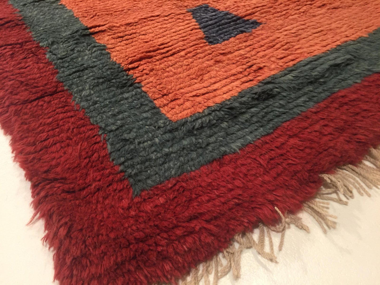 Turkish Pink, Red, and Green Woolen Tulu Rug, 1970s