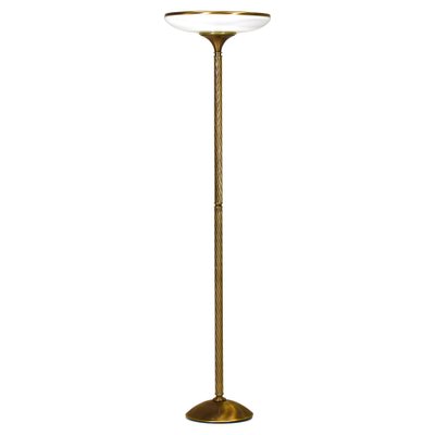 Turned Brass and Opaline Glass Floor Lamp from Relco Milano, Italy, 1970s-TE-1812074