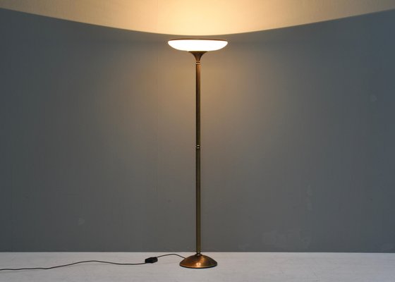 Turned Brass and Opaline Glass Floor Lamp from Relco Milano, Italy, 1970s-TE-1812074