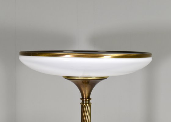 Turned Brass and Opaline Glass Floor Lamp from Relco Milano, Italy, 1970s-TE-1812074