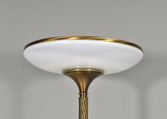 Turned Brass and Opaline Glass Floor Lamp from Relco Milano, Italy, 1970s-TE-1812074