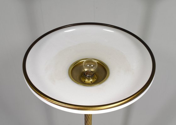 Turned Brass and Opaline Glass Floor Lamp from Relco Milano, Italy, 1970s-TE-1812074