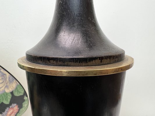 Turned Dark Oak Baluster Shaped Table Lamp, 1950s-WZZ-1397244