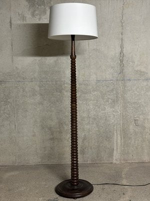 Turned Wooden Floor Lamp in the style of Charles Dudouyt, 1950s-YSE-2034490