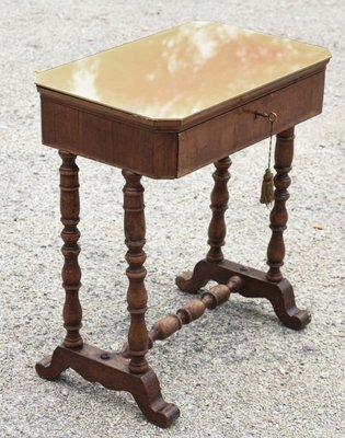 Turnished Coffee Table with Drawer and Glass Top, Italy, 1800s-RAQ-1030105