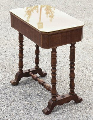 Turnished Coffee Table with Drawer and Glass Top, Italy, 1800s-RAQ-1030105