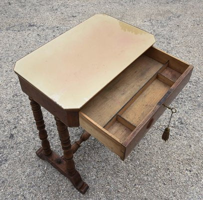 Turnished Coffee Table with Drawer and Glass Top, Italy, 1800s-RAQ-1030105