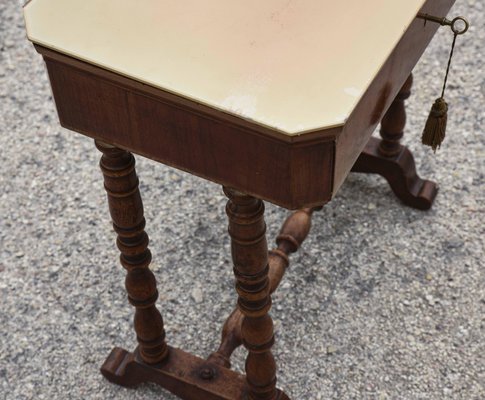 Turnished Coffee Table with Drawer and Glass Top, Italy, 1800s-RAQ-1030105