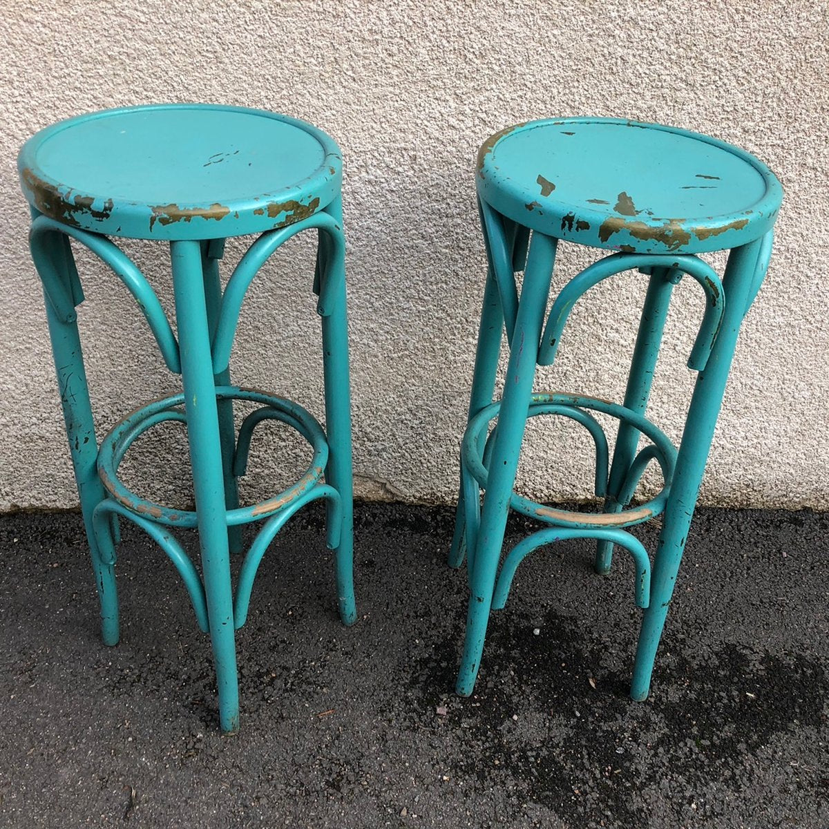 Turquoise Bistro Stools in the Style of Thonet, 1980s, Set of 2