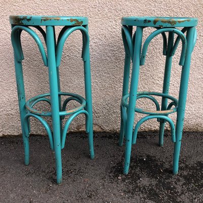 Turquoise Bistro Stools in the Style of Thonet, 1980s, Set of 2-SDV-754270