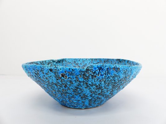 Turquoise Blue Sea Foam and Enamelled Ceramic Fruit Bowl, 1950-DQG-2031315