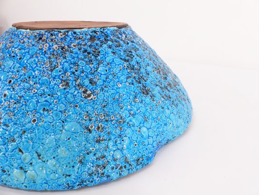 Turquoise Blue Sea Foam and Enamelled Ceramic Fruit Bowl, 1950-DQG-2031315