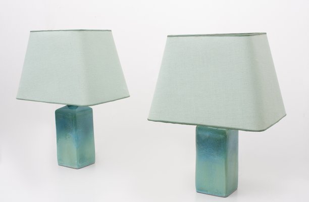 Turquoise Ceramic Table Lamps, 1970s, Set of 2-GCG-912938